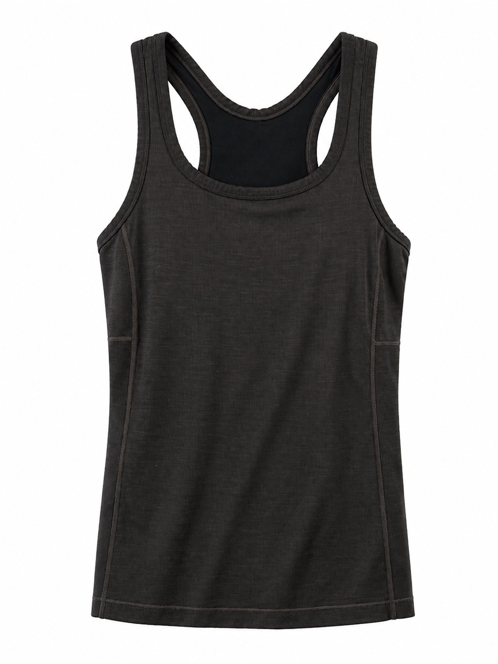 prAna Women’s Medium Ribbed Racerback Tank Built-In Bra Removable Pads Charcoal